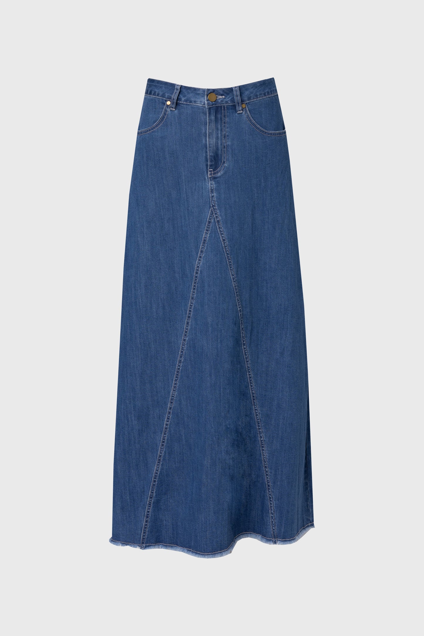 Dark Wash Frayed Edge Denim Skirt