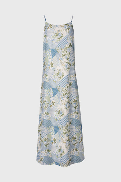 Blue Patchwork Printed Slip Dress