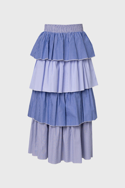 Blue Striped Ruffle Maxi Skirt