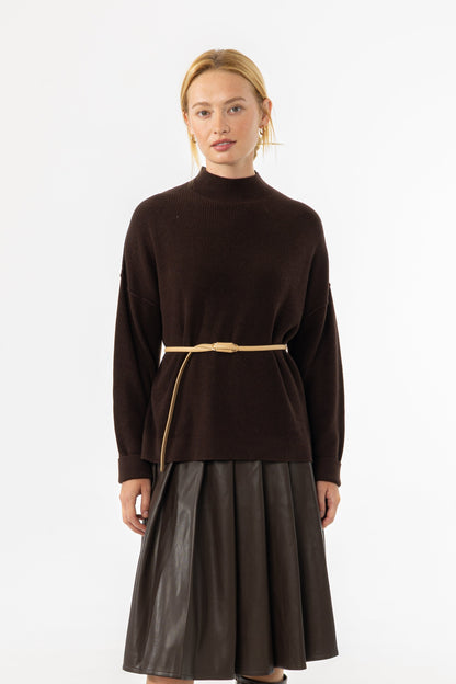Brown Drop Shoulder Knit Sweater