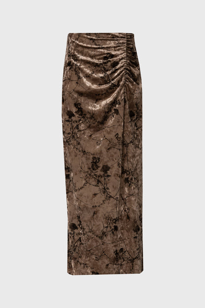 Brown Floral Crushed Velvet Skirt