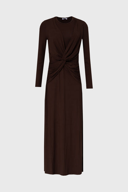 Brown Knot Crossover Maxi Dress