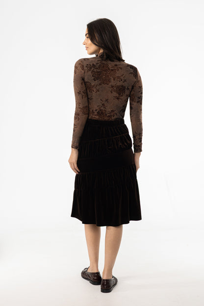 Brown Layered Velvet Skirt