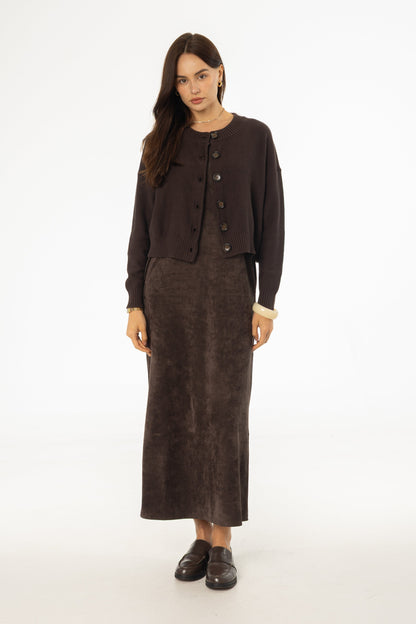 Brown Microsuede Maxi Jumper