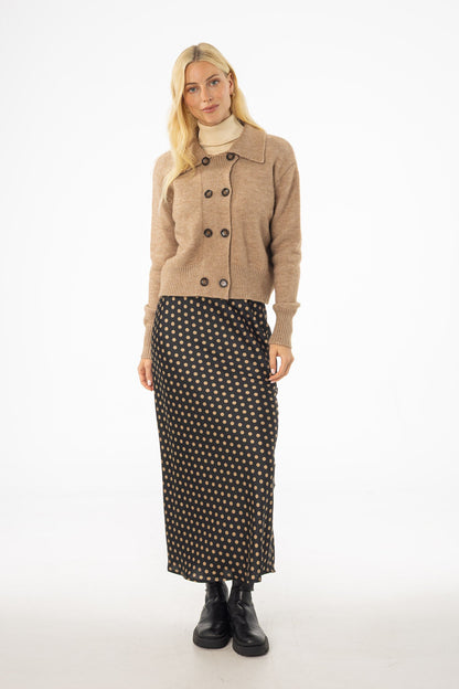 Brown Polka Dot Printed Slip Skirt
