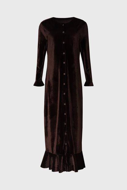 Brown Ribbed Velour Dress