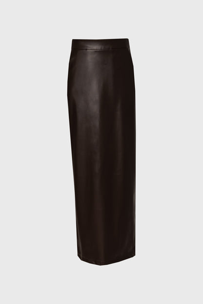 Brown Straight Vegan Leather Skirt