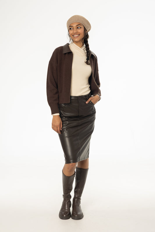 Brown Vegan Leather Pencil Skirt