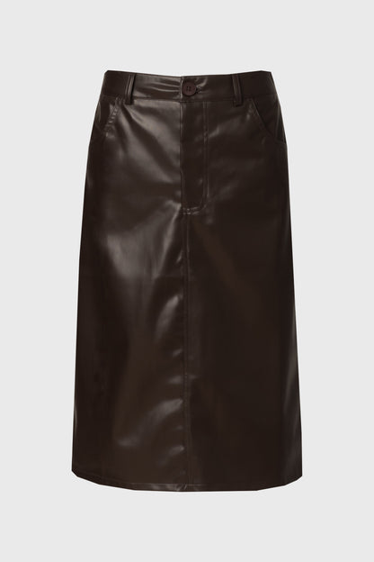 Brown Vegan Leather Pencil Skirt