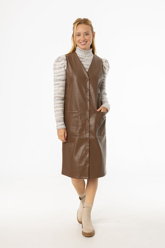 Brown Vegan Leather Vest Dress