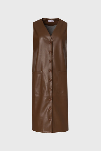 Brown Vegan Leather Vest Dress