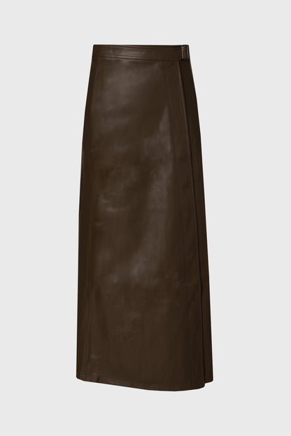 Brown Wrap Vegan Leather Maxi Skirt