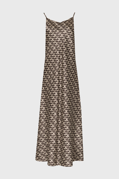 Brown & Cream Houndstooth Printed Slip Dress