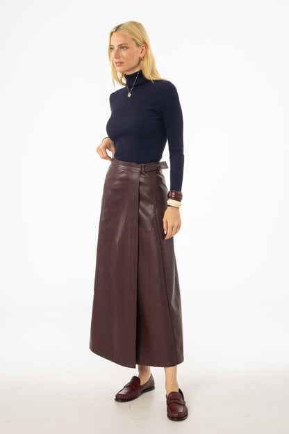 Burgundy Wrap Vegan Leather Maxi Skirt