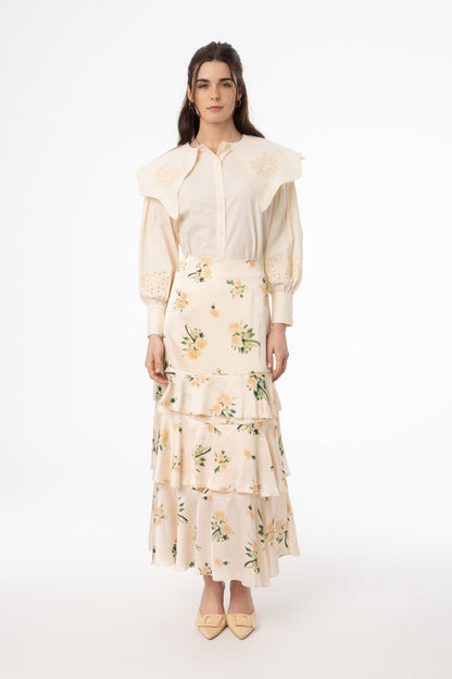 Champagne Floral Ruffle Skirt