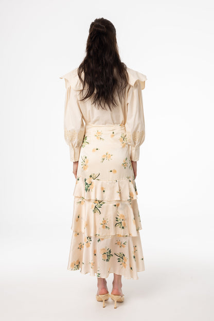 Champagne Floral Ruffle Skirt
