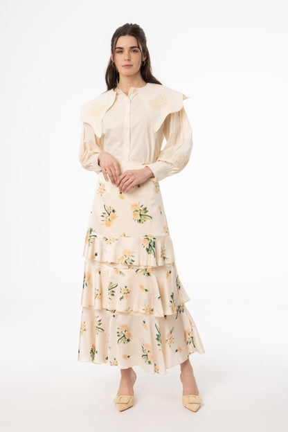 Champagne Floral Ruffle Skirt