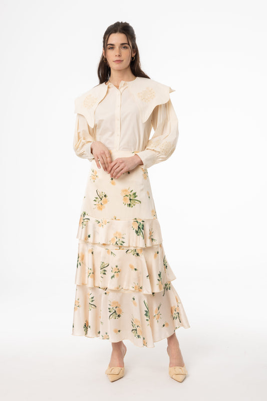 Champagne Floral Ruffle Skirt