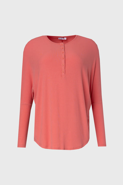 Coral Henley Dolman T-Shirt