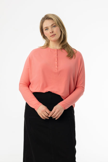 Coral Henley Dolman T-Shirt