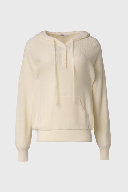 Cream Knit Hoodie Sweater