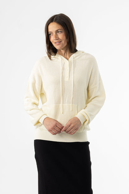 Cream Knit Hoodie Sweater