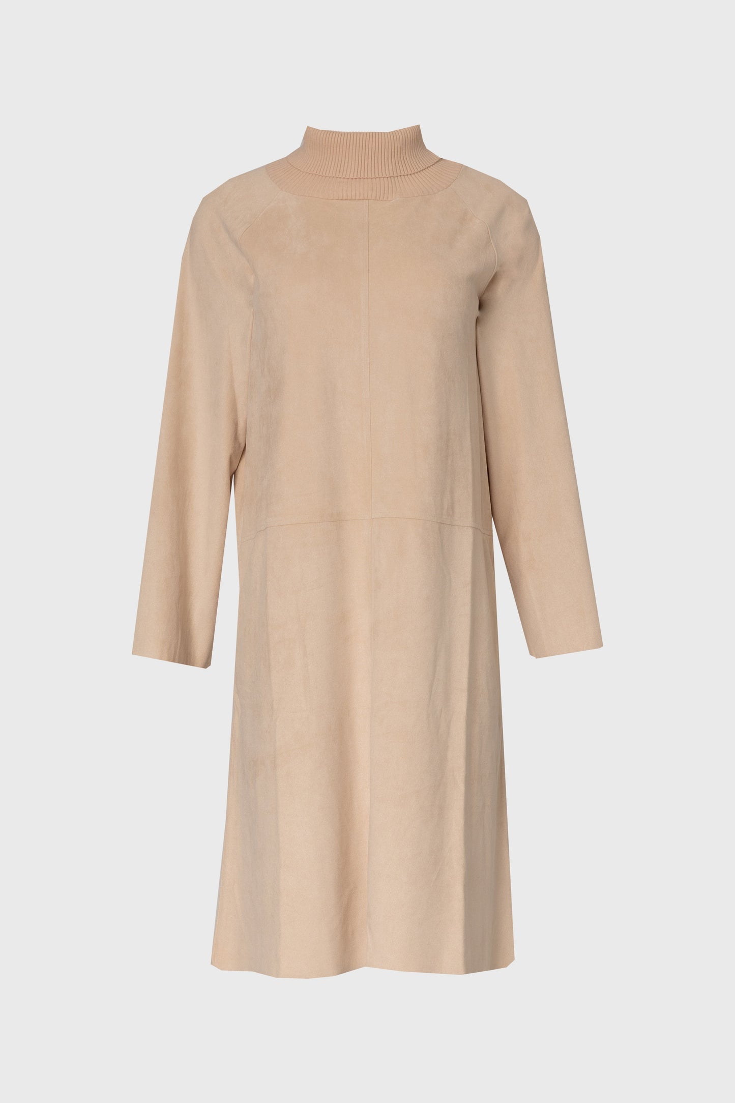 Cream Ribbed Turtleneck Microsuede Dress