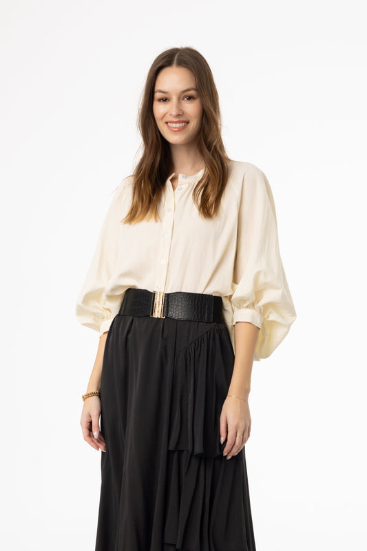 Cream Oversized Balloon Sleeve Blouse