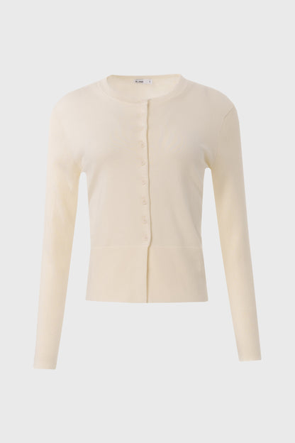 Cream Ribbed Sleeve Cardigan