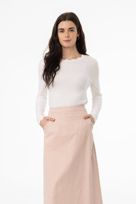 Cream Scalloped Thin Knit Top