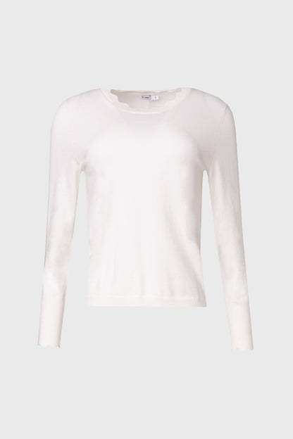 Cream Scalloped Thin Knit Top