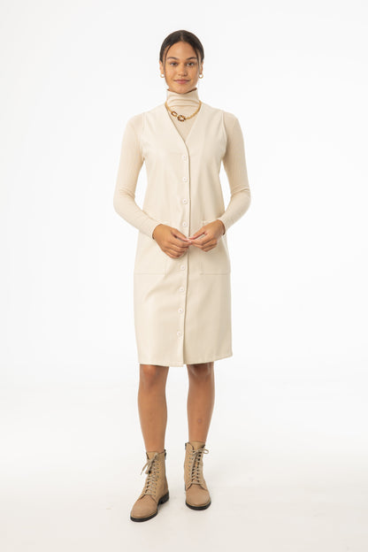 Cream Vegan Leather Vest Dress