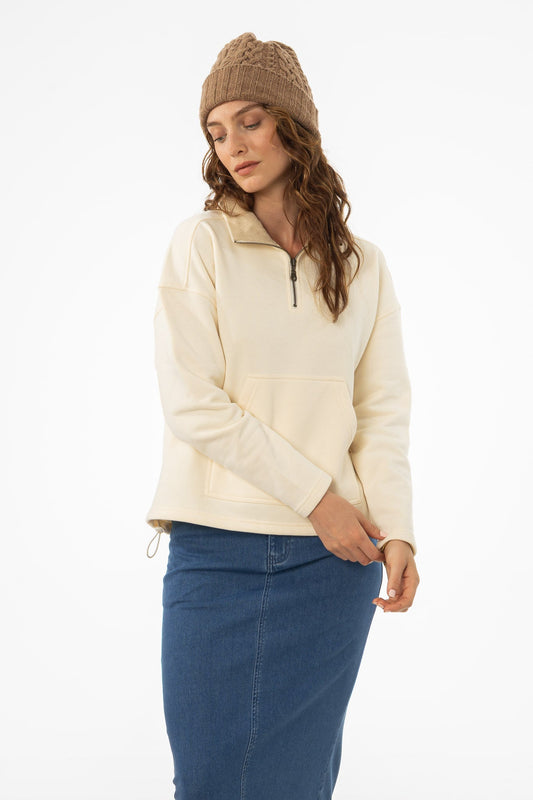 Cream Quarter Zip Sweater