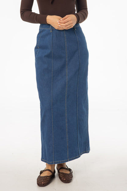 Dark Blue Straight Denim Maxi Skirt