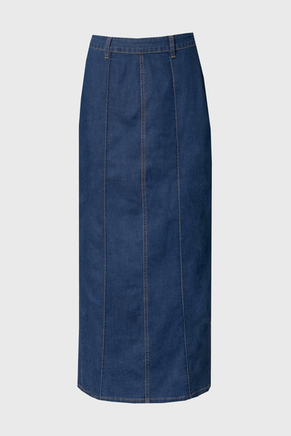 Dark Blue Straight Denim Maxi Skirt