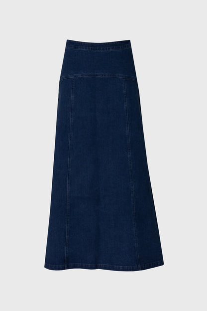 Dark Blue Yoke Seam Denim Skirt