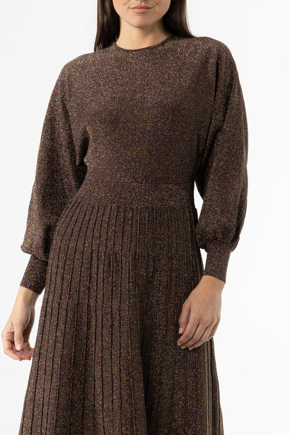 Bronze Shimmer Accordion Maxi Dress