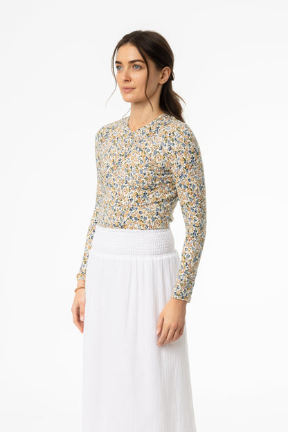 Multi Floral Printed V-Neck T-Shirt