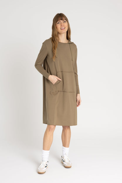 Green Drawstring Hoodie Dress