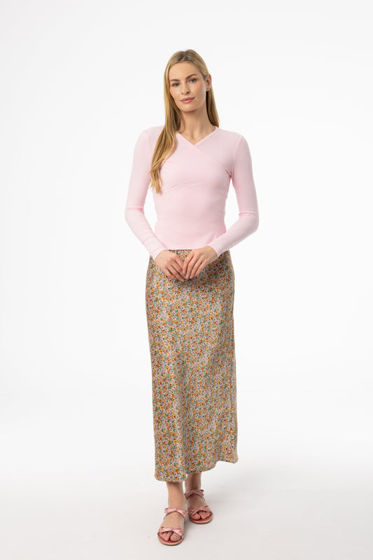 Green Floral Printed Slip Skirt