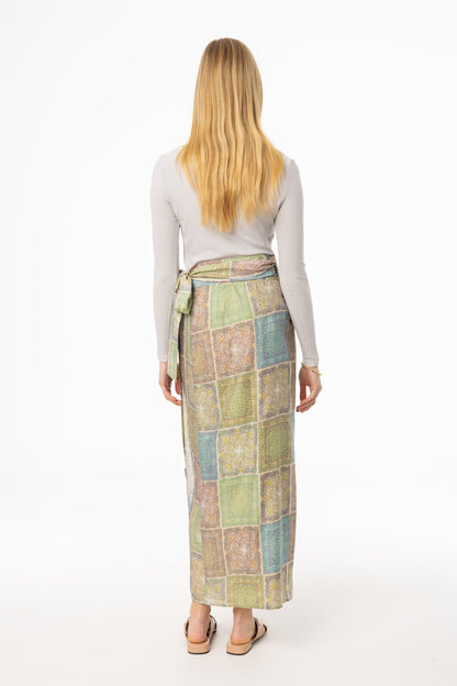 Green Paisley Printed Wrap Skirt