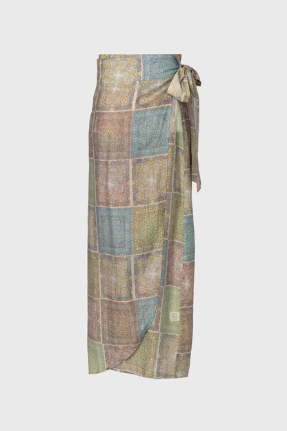 Green Paisley Printed Wrap Skirt