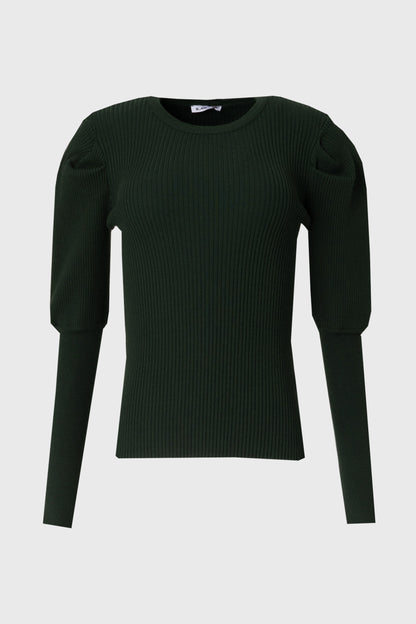 Green Puff Sleeve Knit Sweater Top