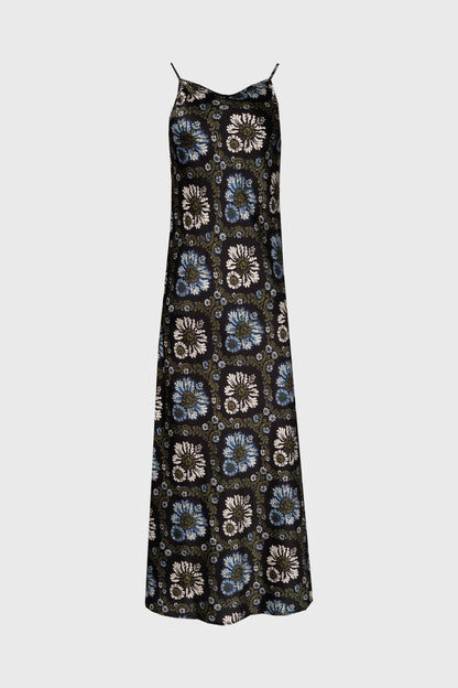 Green and Blue Printed Slip Dress