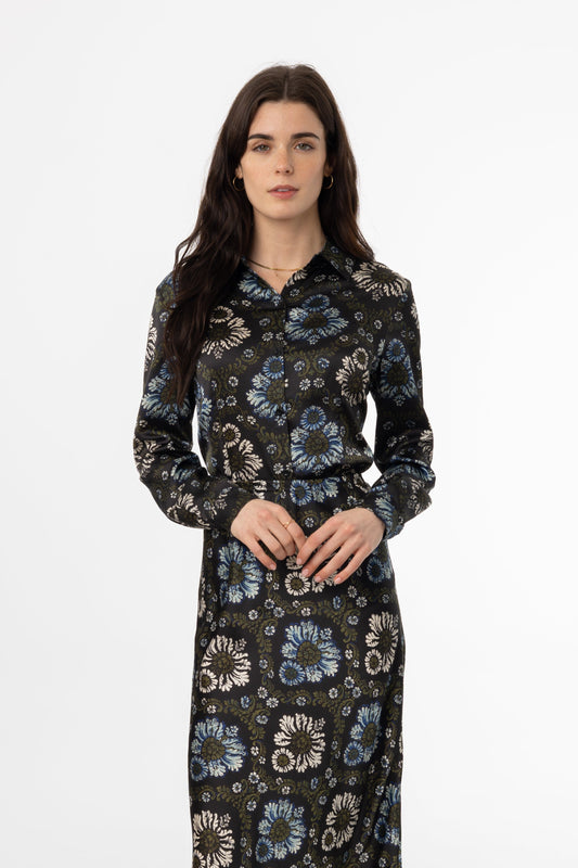 Green and Blue Printed Blouse
