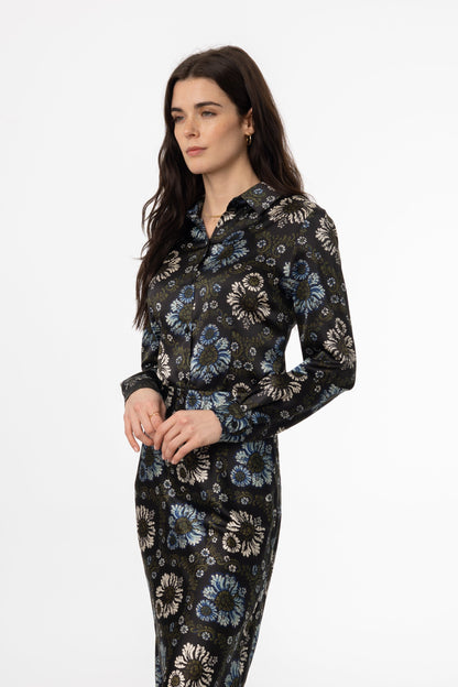 Green and Blue Printed Blouse