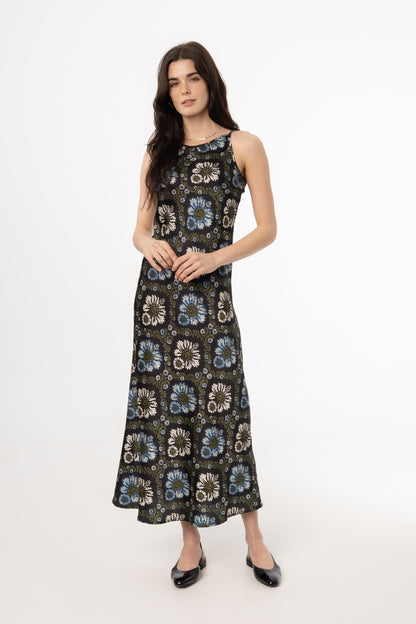 Green and Blue Printed Slip Dress