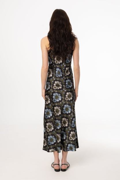 Green and Blue Printed Slip Dress