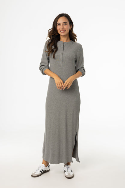 Grey 3/4 Sleeve Maxi Dress