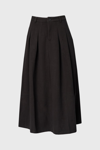 Grey Front Pleated Flared Skirt